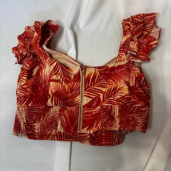 INC International Concepts 2 Piece Set XL Tropical Print Crop Top & Pants Orange - Picture 4 of 11